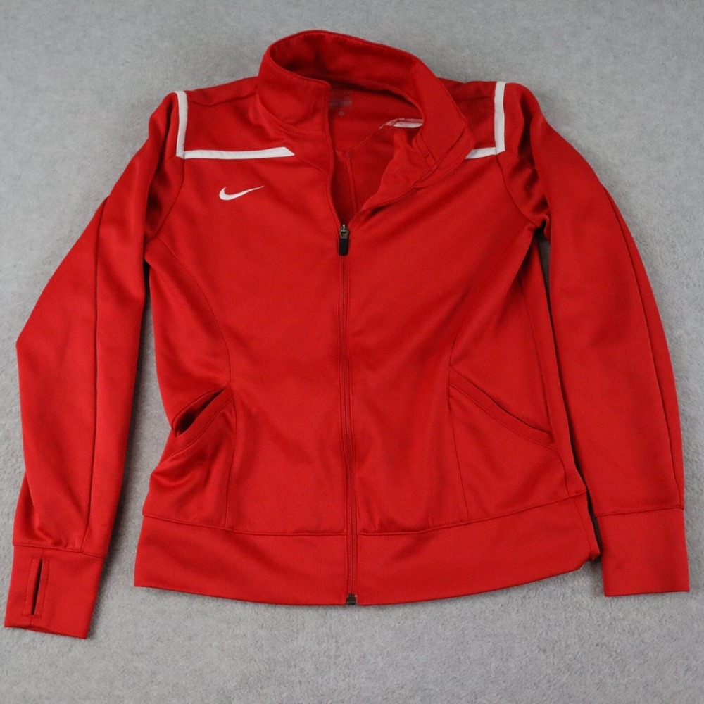 Nike Jacket Womens Medium‎ Dri-Fit Full Zip Activewear Mock Neck Red Long Sleeve